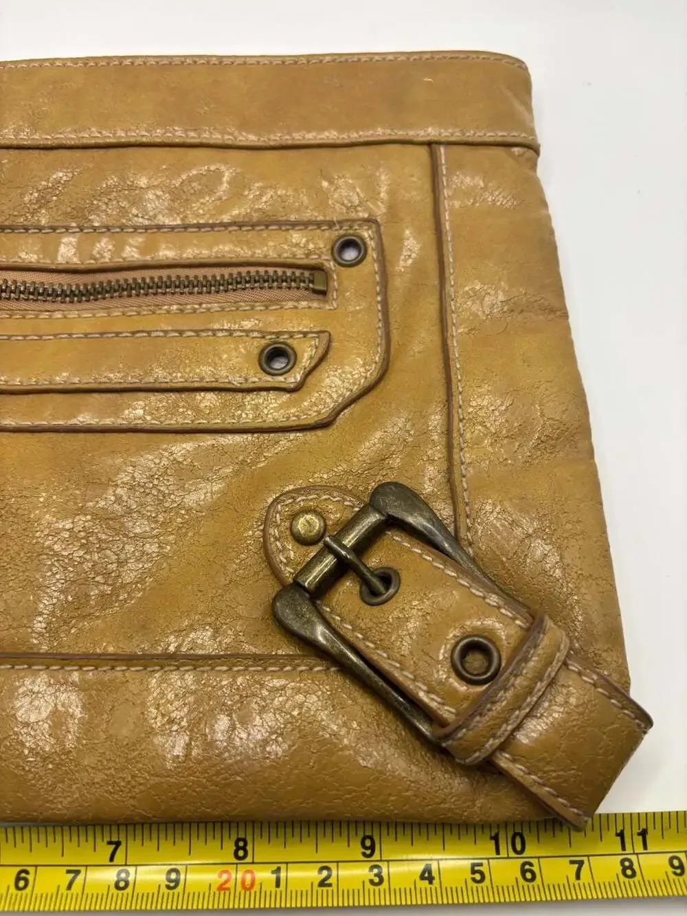 Steve Madden Tan Faux Leather Crossbody Clutch with Buckle Details